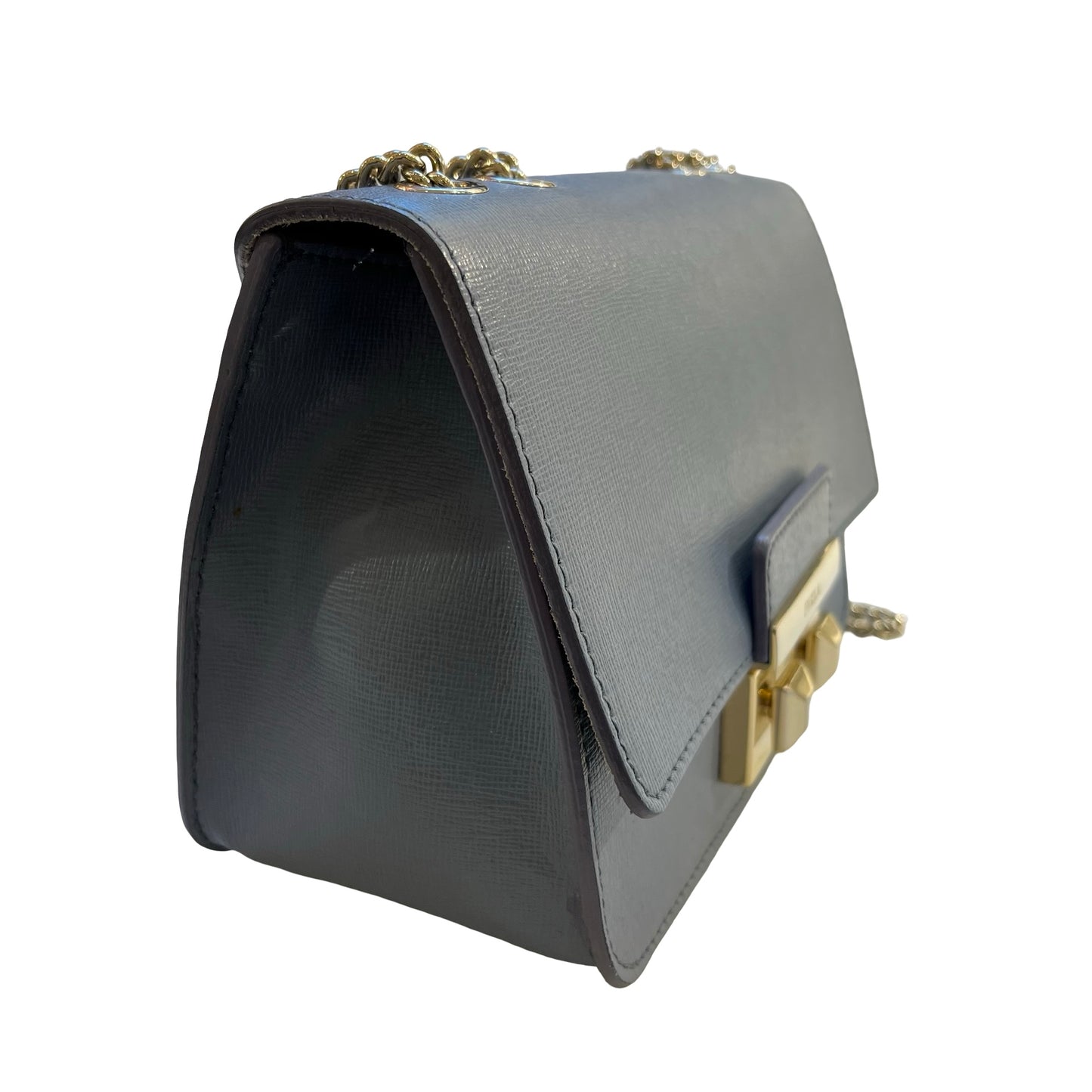 Used FURLA Calfskin Leather Furla Crossbody Cross Body Bag Blue GHW