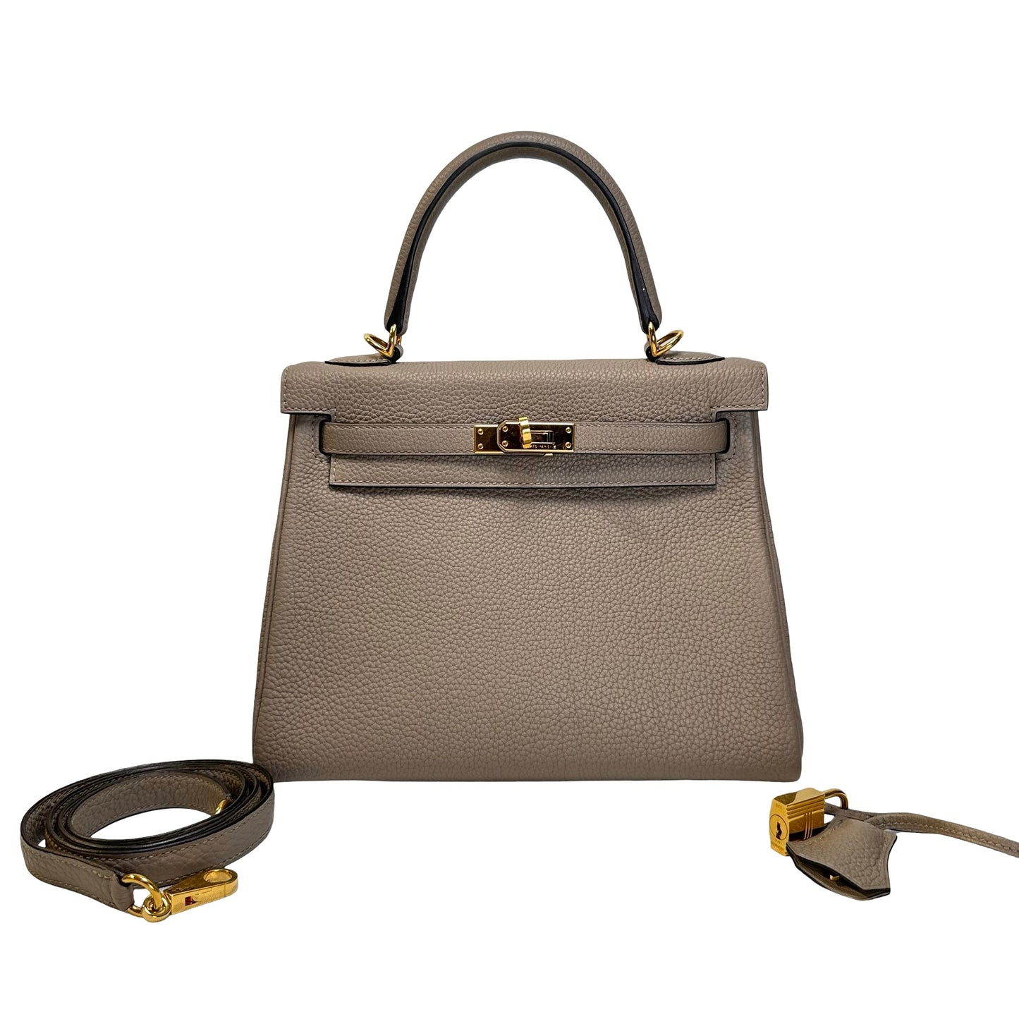 Used HERMES Togo Kelly 25 Handbag Gris Meyer Gold Hardware
