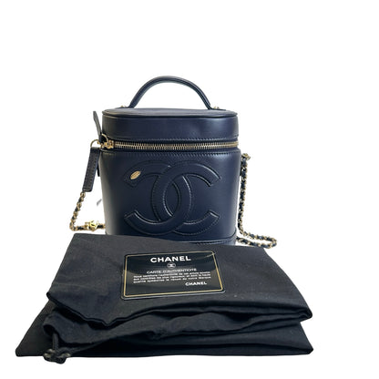 Used CHANEL Lambskin Vanity case Vanity case Navy GHW