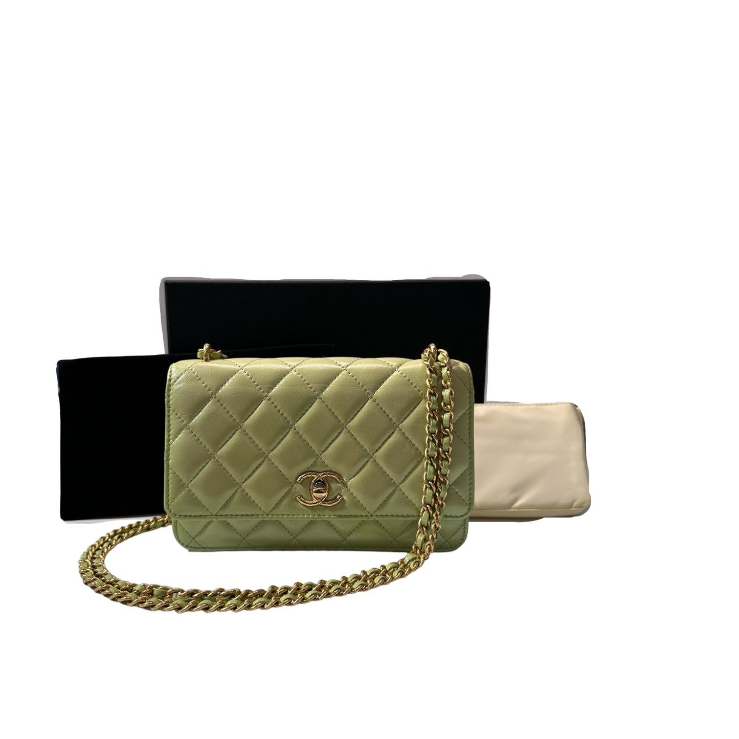 Used CHANEL Lambskin Leather MINI WOC Cross Body Bag GHW Green