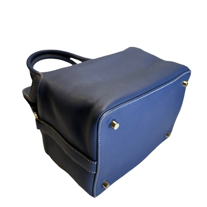 Used HERMES Leather Toolbox Handbag Blue