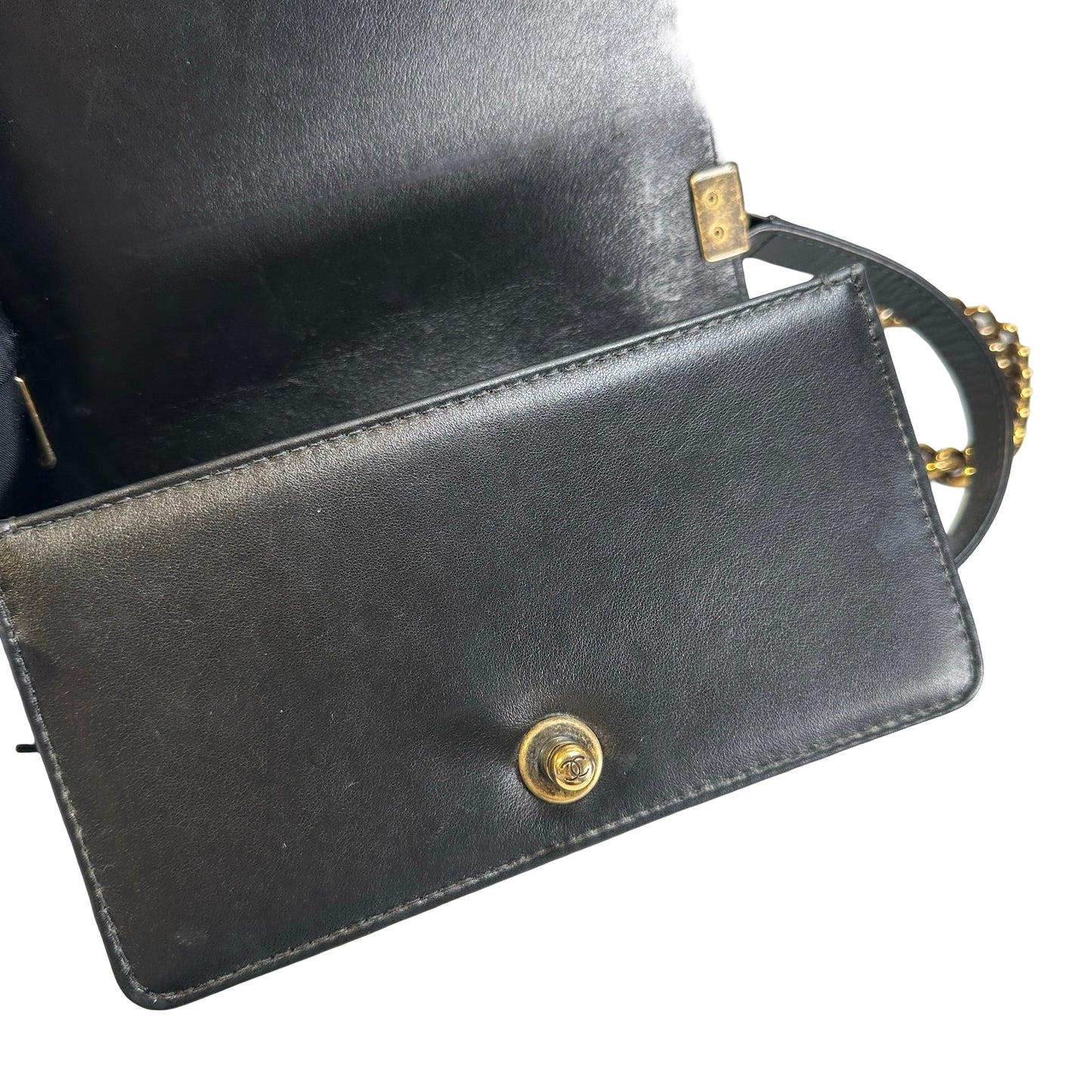 Used CHANEL Lambskin Boy 20 Shoulder Bag Black GHW