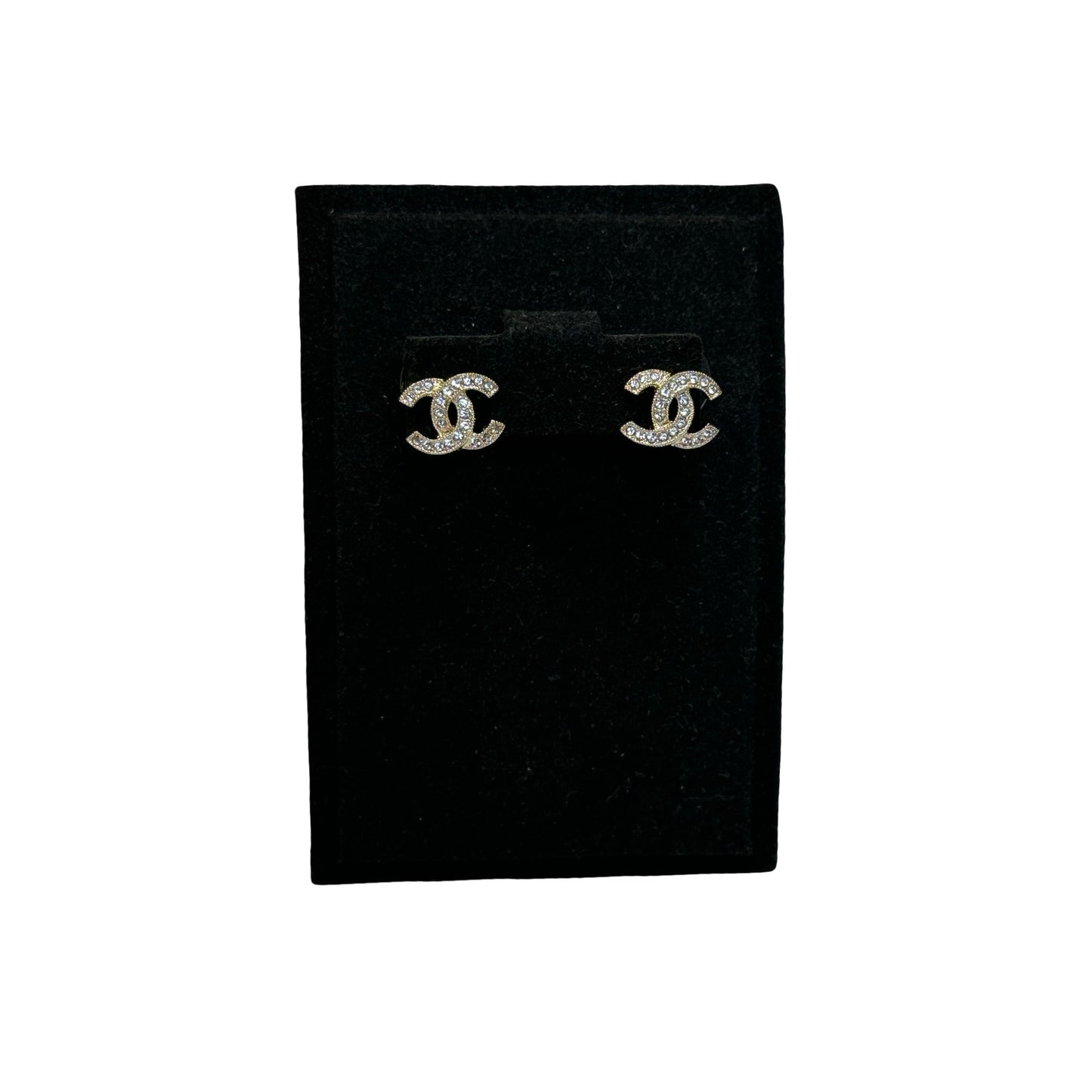 Brand New CHANEL CC Logo Crystal Earrings Silver