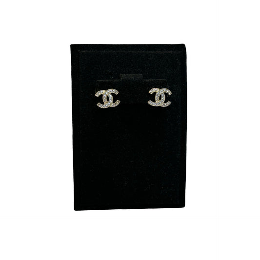 Brand New CHANEL CC Logo Crystal Earrings Silver
