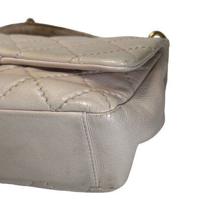 Used CHANEL Quilted Leather Kelly Flap Handbag Beige Gold Tone Hardware