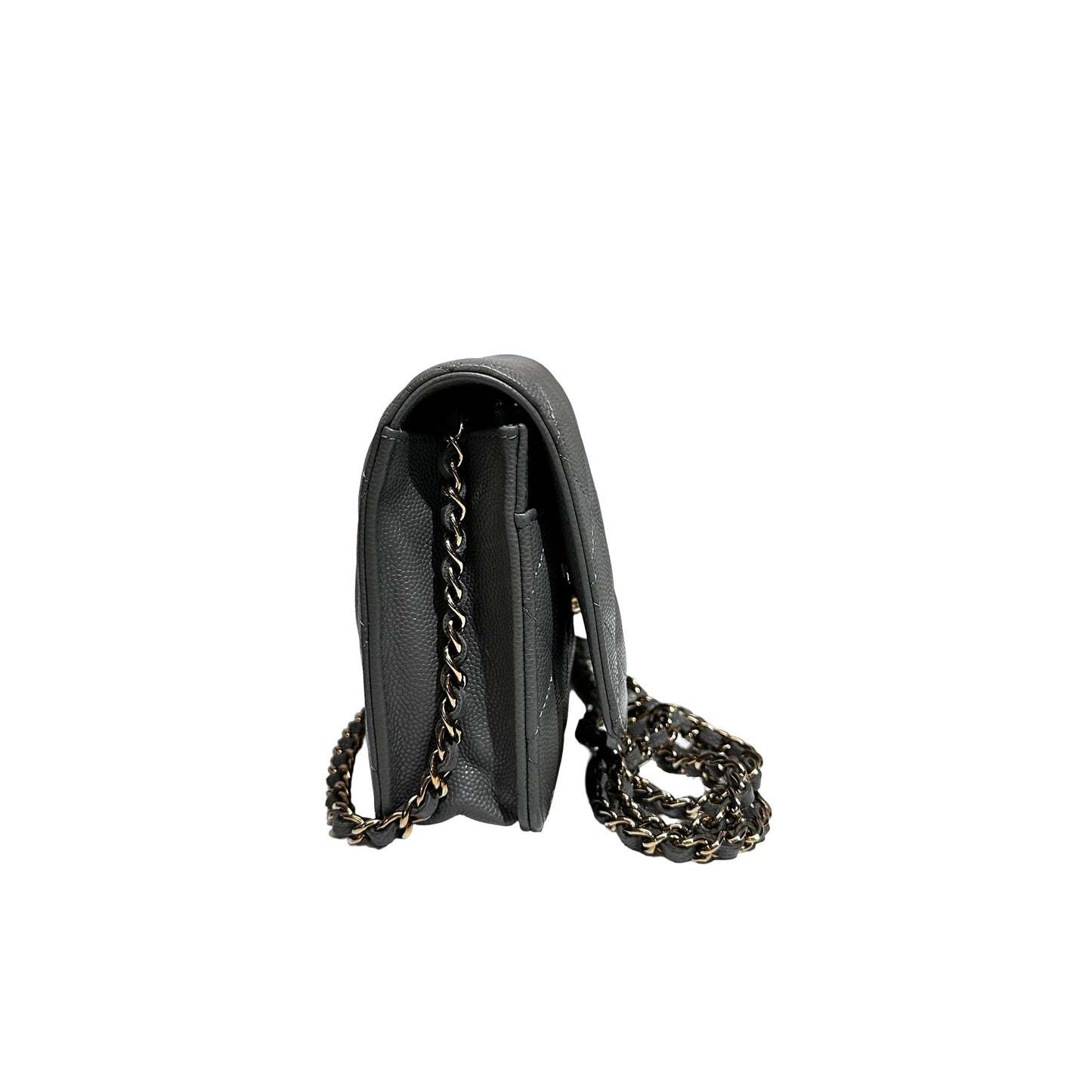 Used CHANEL Caviar Leather WOC Calf Skin Cross Body Bag Grey PHW
