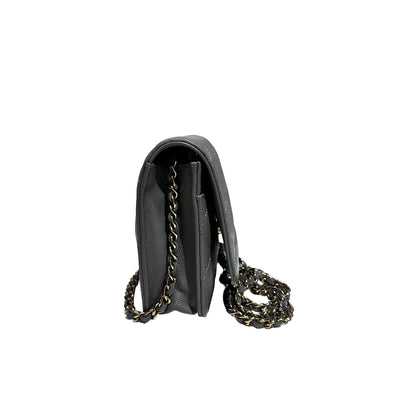 Used CHANEL Caviar Leather WOC Calf Skin Cross Body Bag Grey PHW