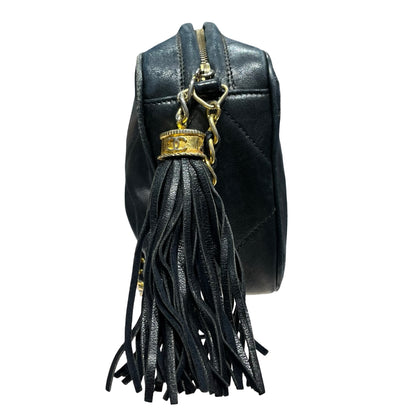Used CHANEL Lambskin Leather Vintage Chain Bag Chain Shoulder Bag Black