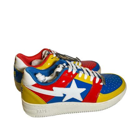 Brand New BAPE Patent Leather Colorblock BAPE STA Medicom Toy Sneakers Red Blue Yellow White