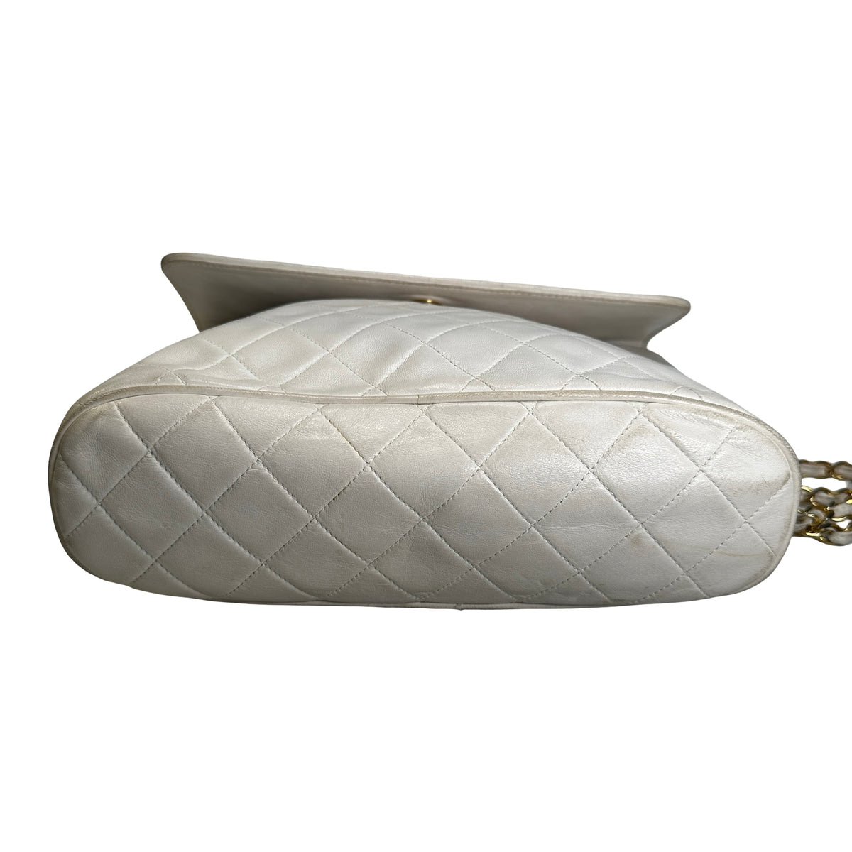 Used CHANEL Quilted Leather Quilted Flap Bag Handbags White GHW