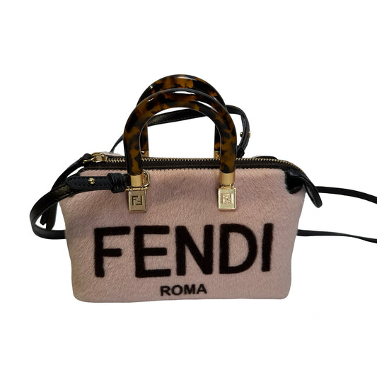 Used FENDI Fur Fendi Roma Logo By The Way Handbag Beige Black