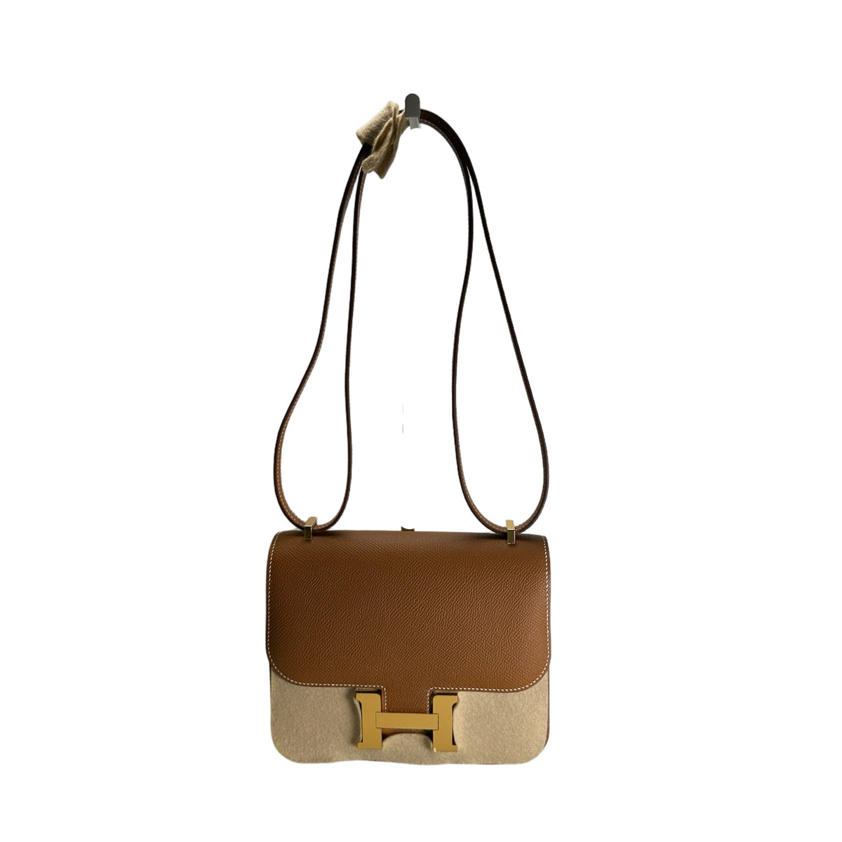 Brand New HERMES Epsom Felt Mini Constance Crossbody Bag Gold FHW
