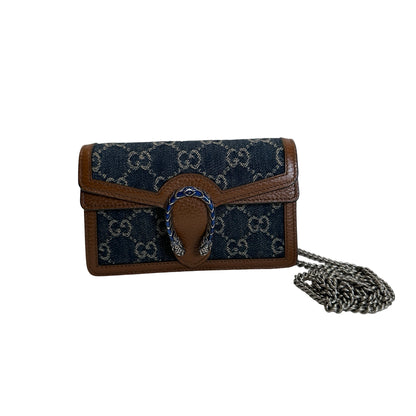 Used GUCCI GG Supreme Denim Dionysus Shoulder Bag Blue Brown