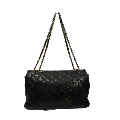 Used Chanel Lambskin Leather FLAP Shoulder Bag Black GHW