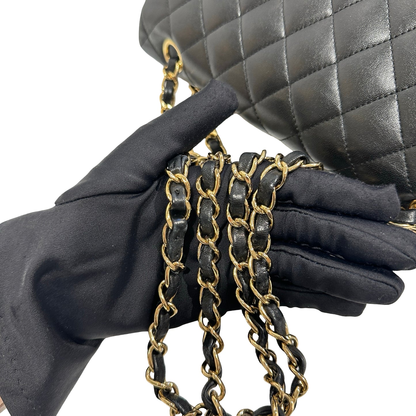 Used Chanel Calfskin Leather CF 25 Shoulder Bag Black GHW