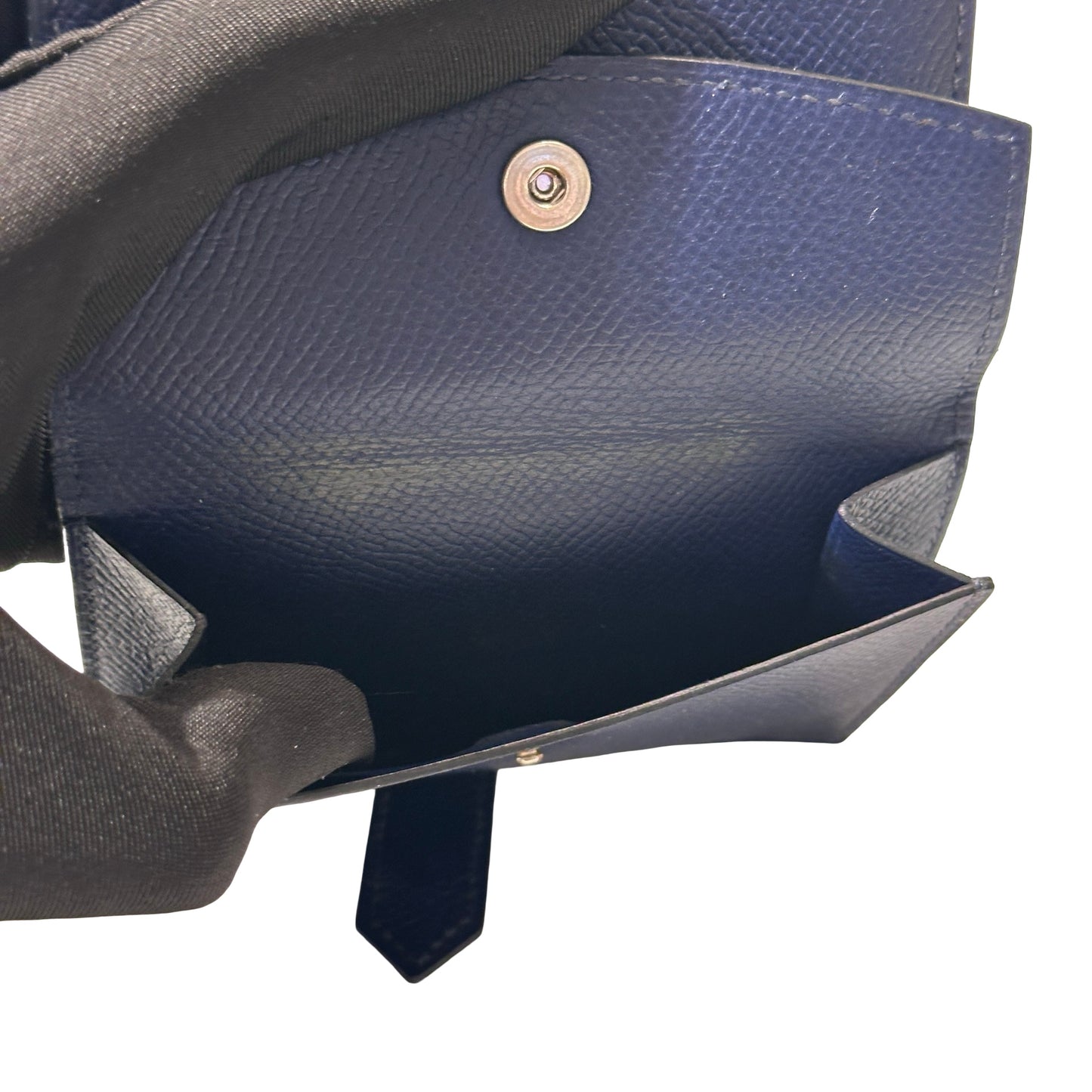 Used HERMÈS Calfskin Leather Bearn Wallet Navy Blue PHW