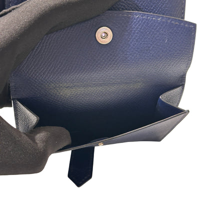 Used HERMÈS Calfskin Leather Bearn Wallet Navy Blue PHW
