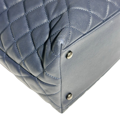 Used CHANEL Lambskin Leather Tweed Airlines Portobello Two Way Shoulder Bag Blue White PHW