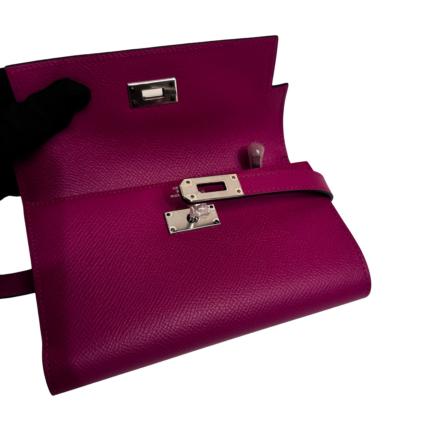 Used HERMÈS Leather Long Wallet Wallet Rose Red
