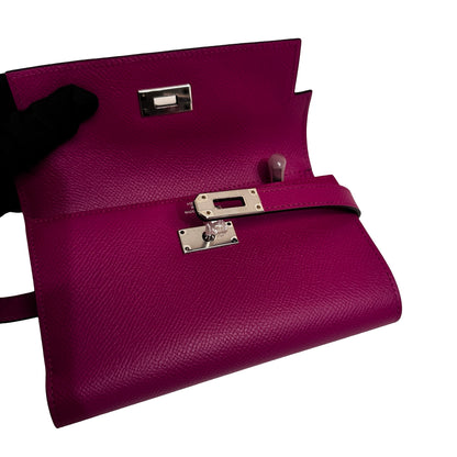Used HERMÈS Leather Long Wallet Wallet Rose Red