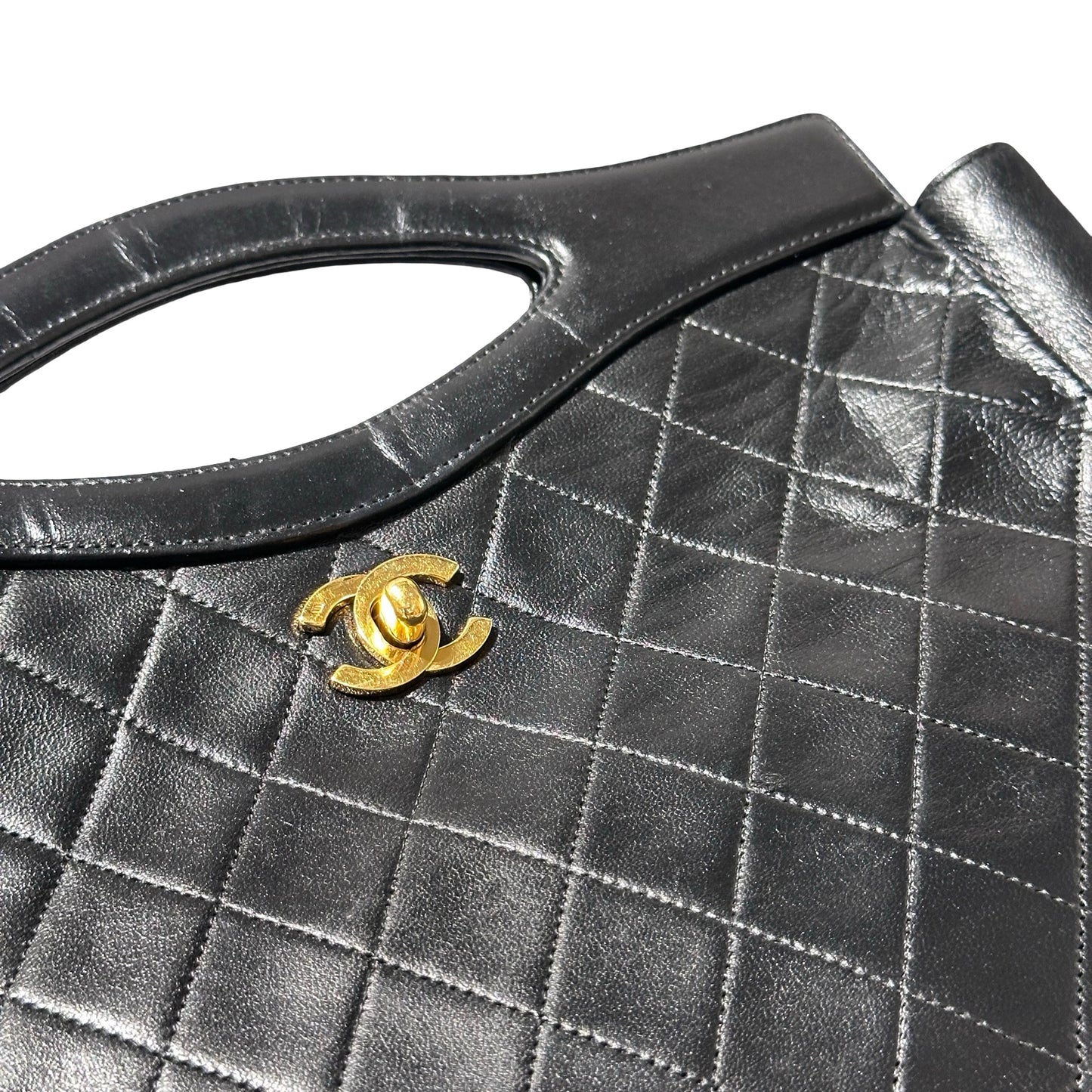 Used CHANEL Lambskin Leather Vintage 31 Small Handbag Black GHW