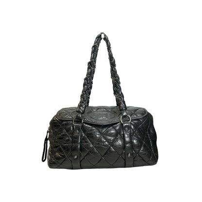 Used CHANEL Quilted Quilted Aged Calfskin Bowler Bag Handbag Black