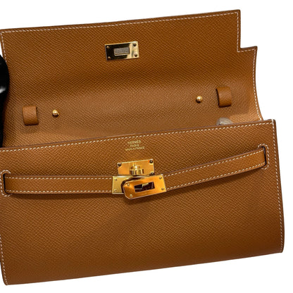 Used HERMÈS Epsom Leather KELLY. TO GO Cross Body Bag Gold (37) GHW