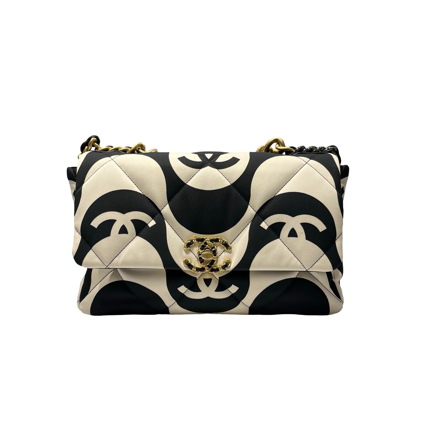 CHANEL 19 Medium Shoulder Bag Black GHW White