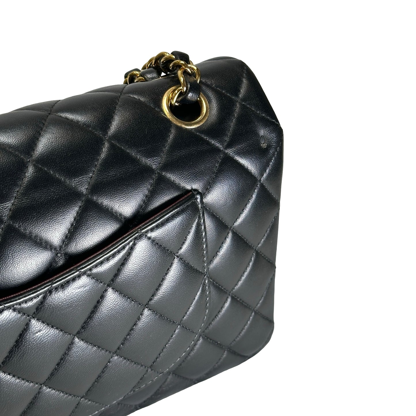 Used CHANEL Quilted Lambskin CF25 Shoulder Bag Black Gold