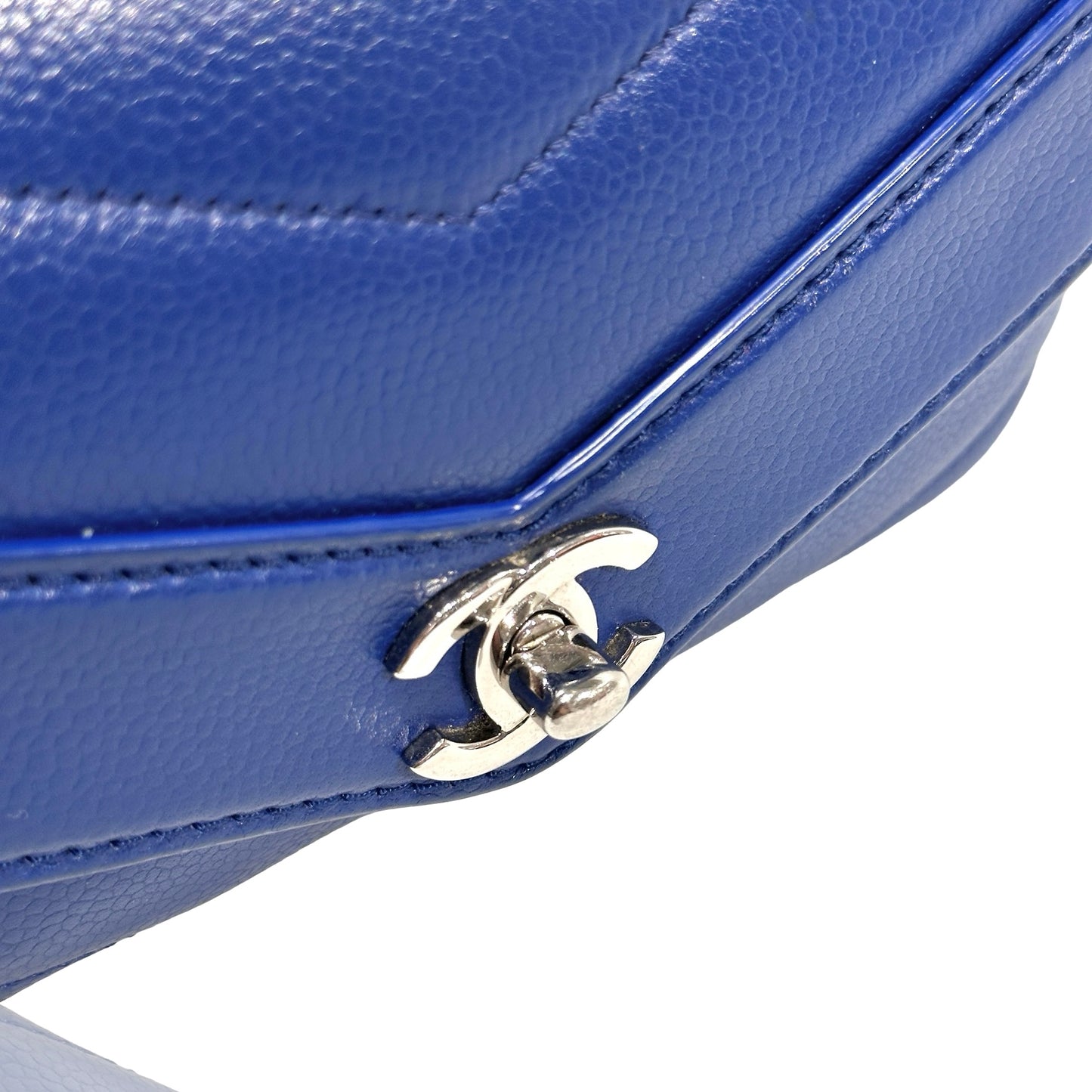 Used CHANEL Calfskin Leather FLAP Cross Body Bag Navy Blue PHW