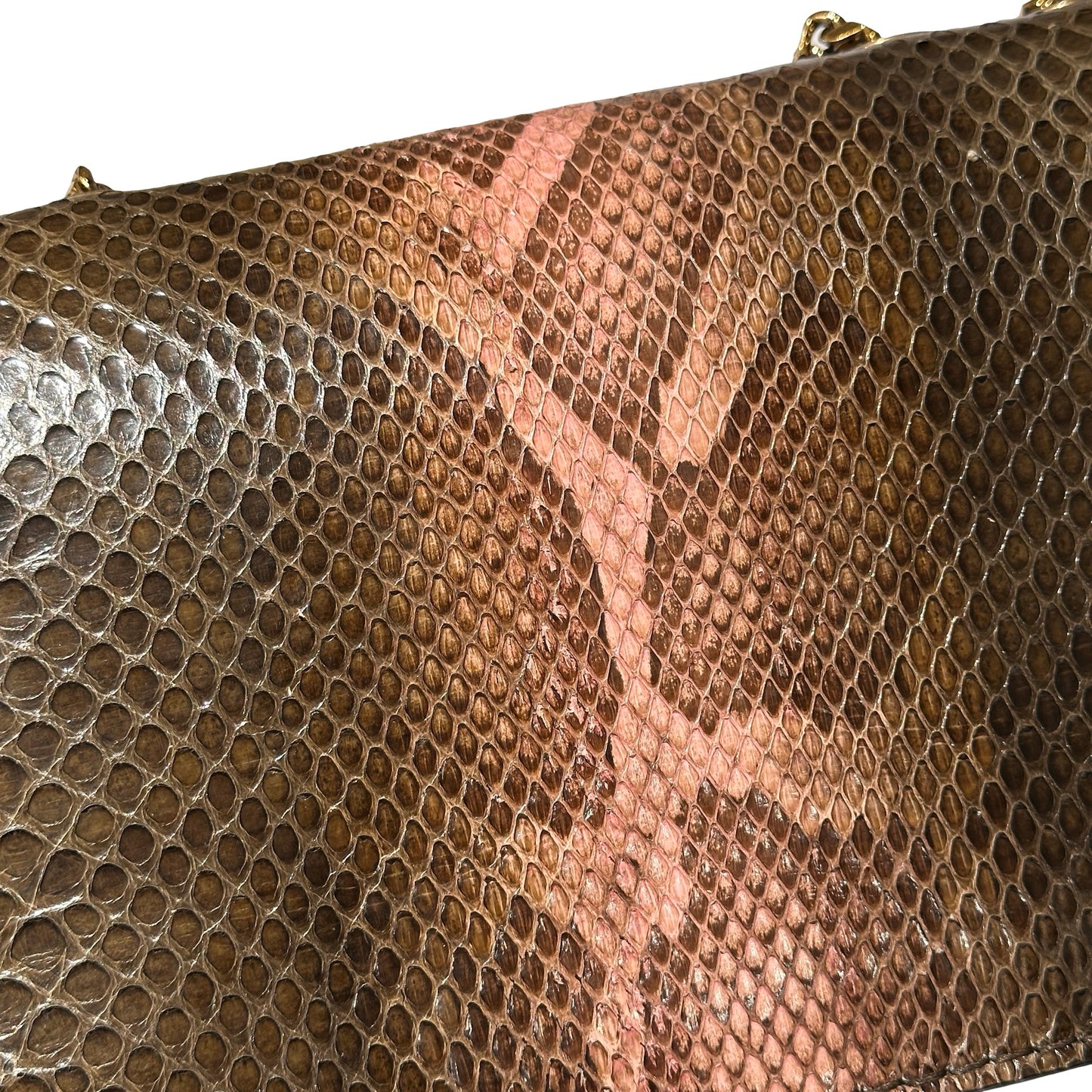 Used MARC JACOBS Snake Skin Chain Shoulder Shoulder Bag Brown