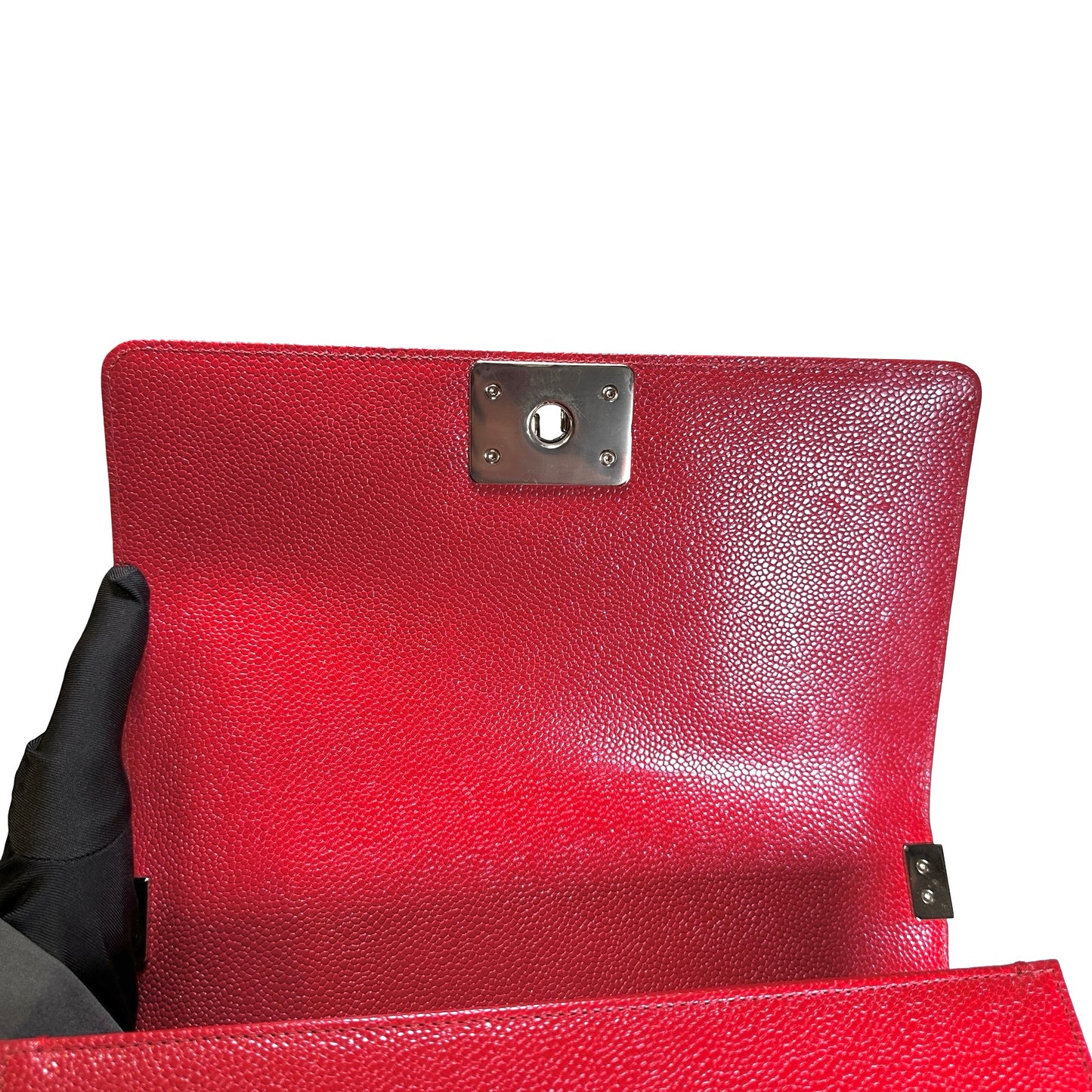 Used CHANEL Calfskin Boy Cross body bag Red GHW