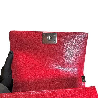 Used CHANEL Calfskin Boy Cross body bag Red GHW