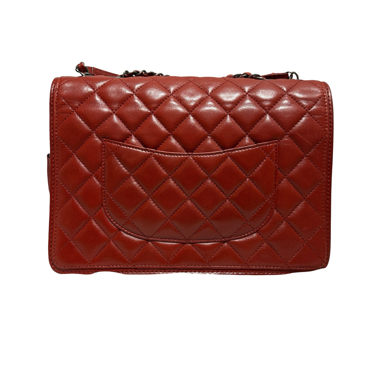 Used CHANEL Lambskin Large Citizen Zip Double Flap Bag Chain Shoulder Bag Red PHW