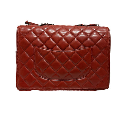Used CHANEL Lambskin Large Citizen Zip Double Flap Bag Chain Shoulder Bag Red PHW