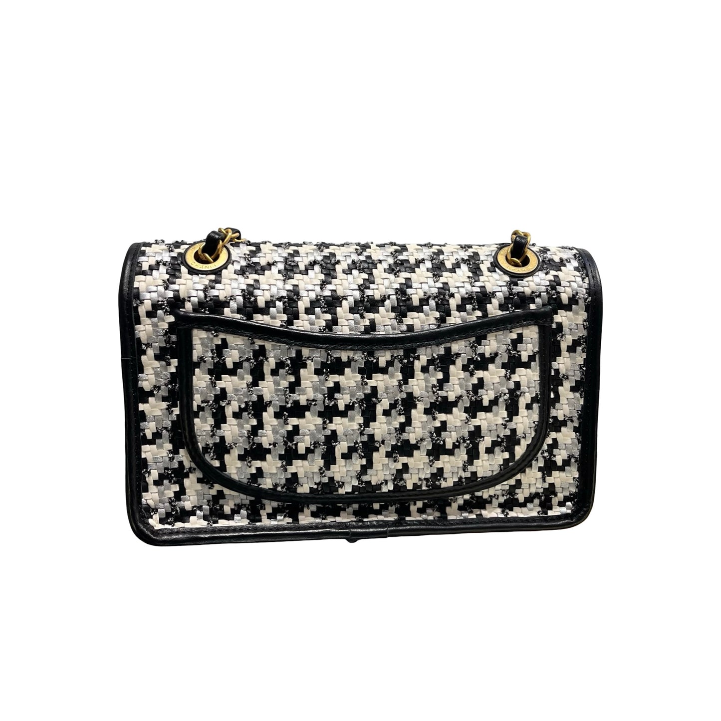 Used CHANEL 23c woven flap 25 Cross Body Bag Black White GHW