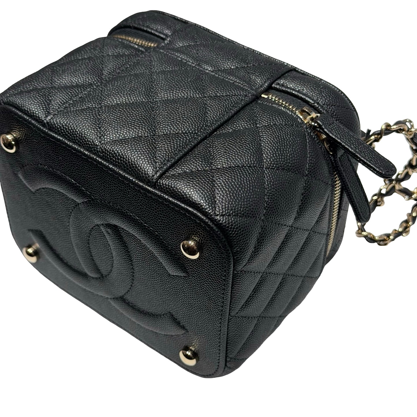 Unused Chanel Calfskin Leather Vanity Case Cross Body Bag Black GHW