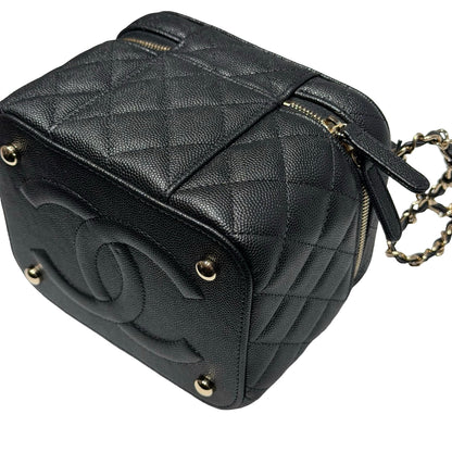 Unused Chanel Calfskin Leather Vanity Case Cross Body Bag Black GHW