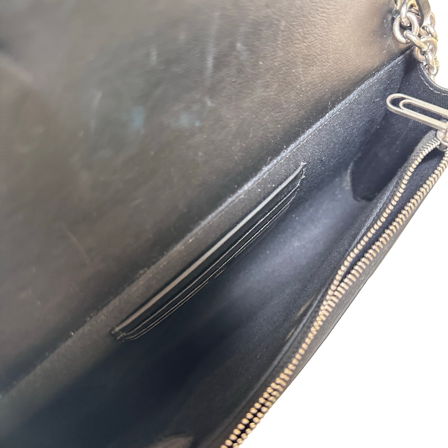 Used OFF WHITE Leather Chain-strap binder wallet Wallet Black White PHW
