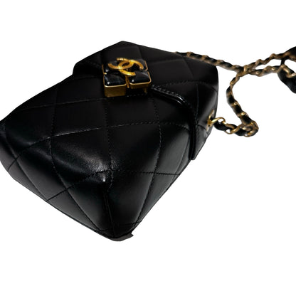 Used CHANEL Lambskin Leather Plexi Box Shoulder Bag Black GHW