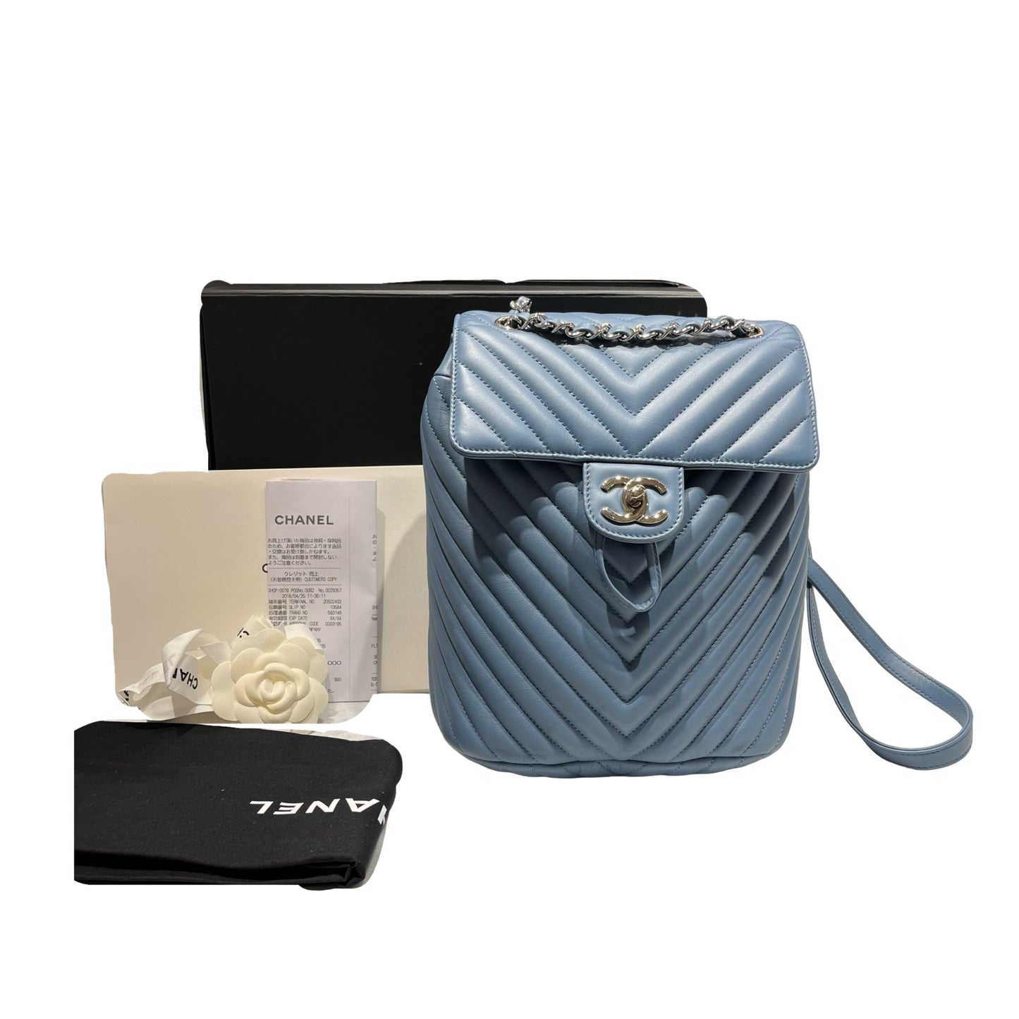 Used CHANEL Lambskin Leather Backpack Blue PHW