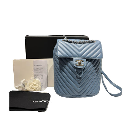 Used CHANEL Lambskin Leather Backpack Blue PHW