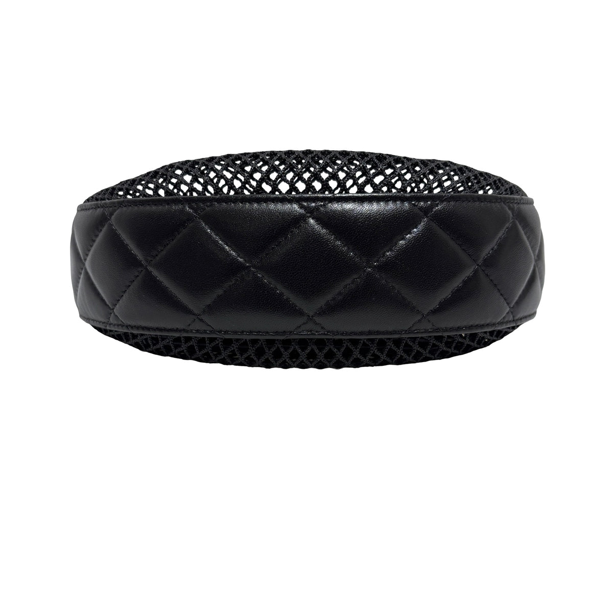 Used CHANEL Mesh 25S Half Moon Clutch Chain Shoulder Bag Black