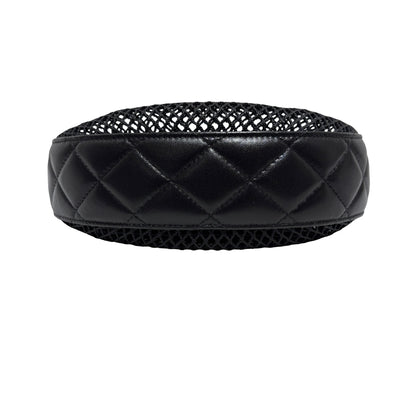 Used CHANEL Mesh 25S Half Moon Clutch Chain Shoulder Bag Black