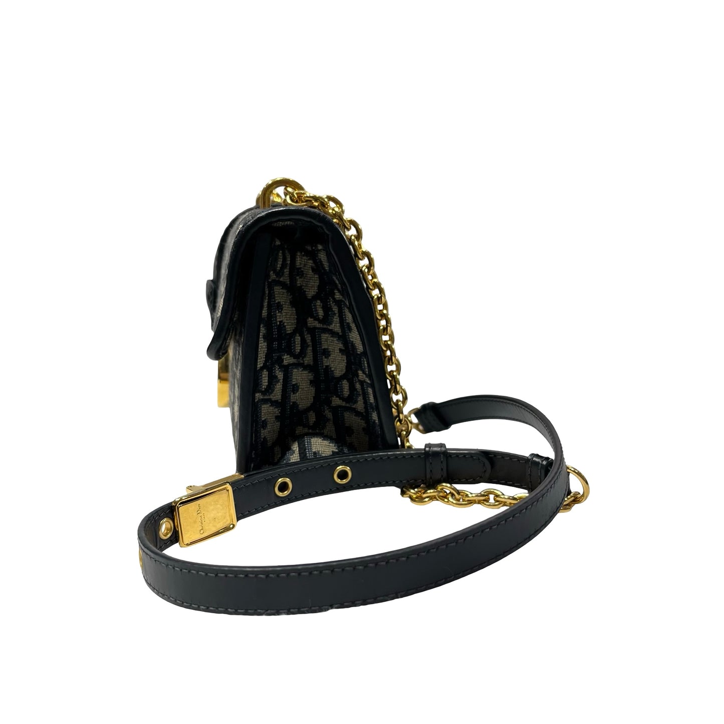 Used DIOR Montaige East West Cross Body Bag Oblique Navy Blue GHW