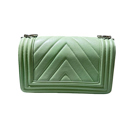 Used CHANEL Boy 20cm Cross Body Bag Green PHW