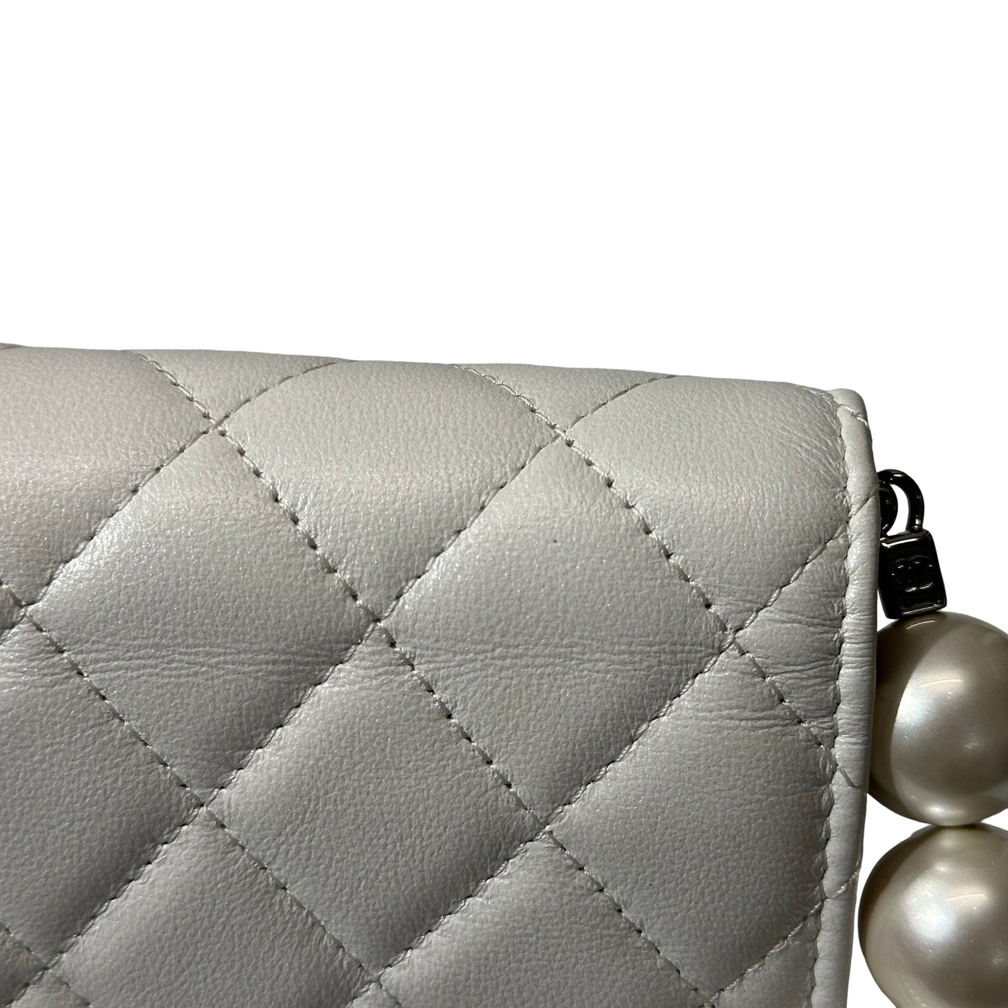 Used CHANEL Lambskin Leather WOC Pearl Shoulder Bag White PHW