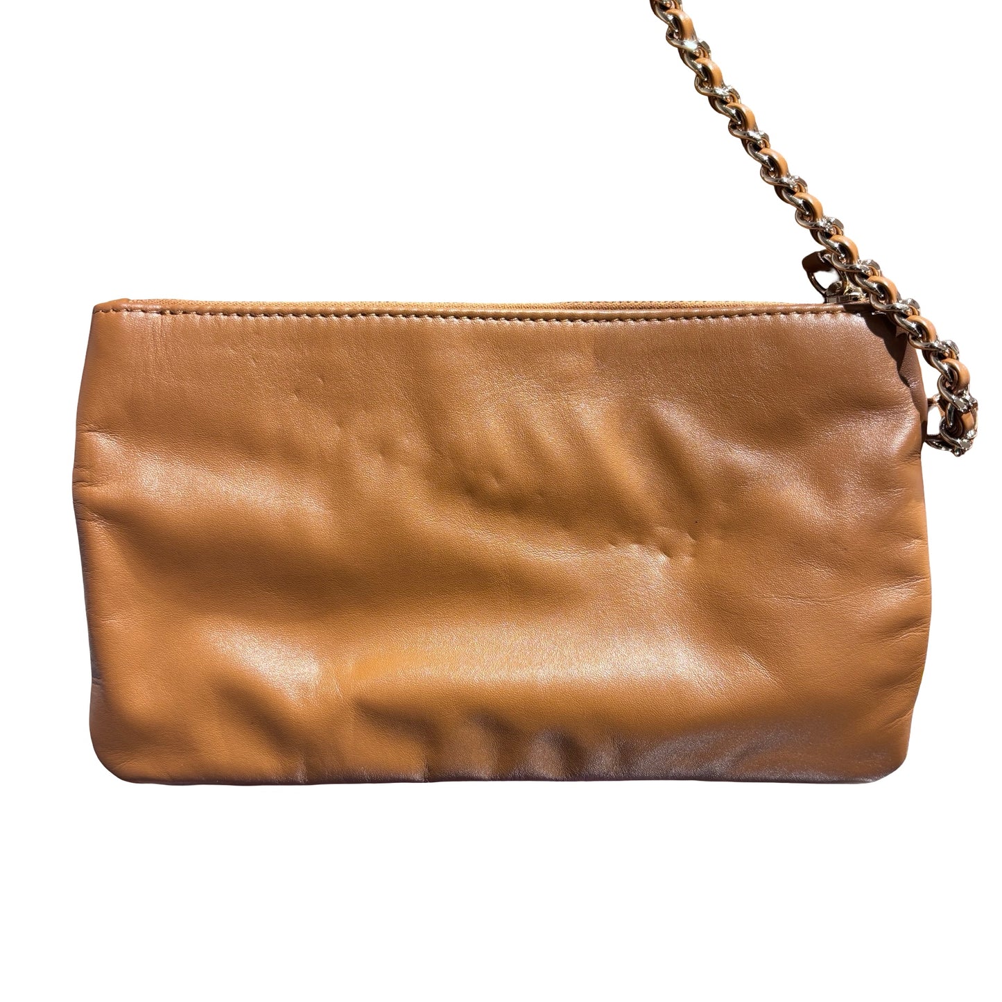 Used CHANEL Lambskin Leather Tote Bag Brown GHW