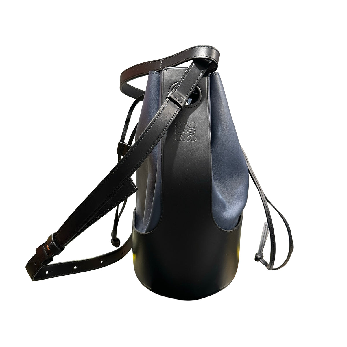 Used LOEWE Solid Balloon Bucket Bag Navy Blue Black