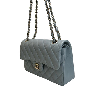 Used CHANEL Quilted Caviar CF23 Chain Shoulder Bag Light Blue GHW